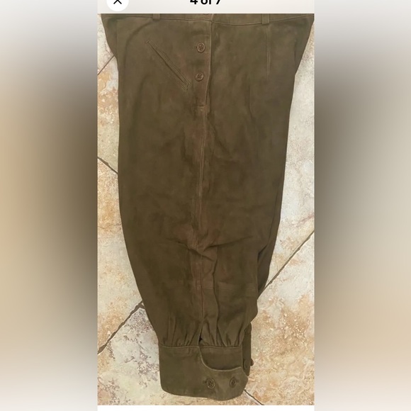 Ralph Lauren Runway Blue Label Goat Suede Leather Bridges Pants Brown Sz 8 - Picture 4 of 7